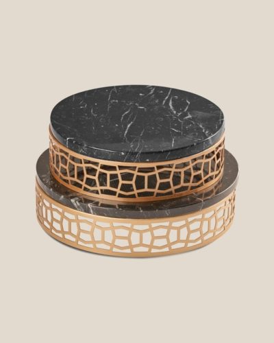 Gold Round Stainless Steel Serving Tray-Black Marble Top