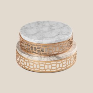 Gold Round Stainless Steel Serving Tray-White Marble Top