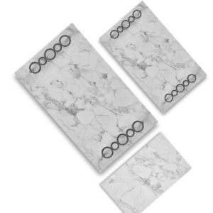 Marble Grey And White Rectangle Tray-Silver Rings-Full Set