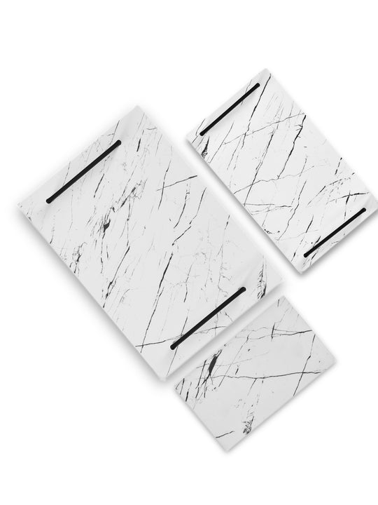 Marble White Tray With Handles-Black-Full Set