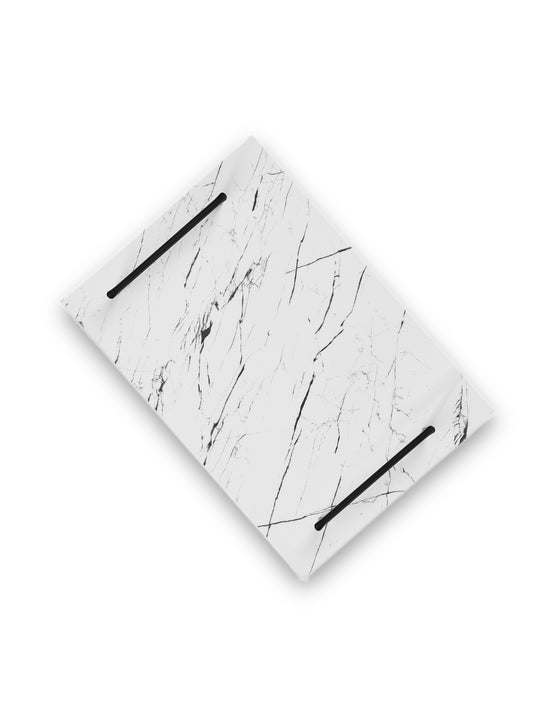 Marble White Tray With Handles-Black-Large