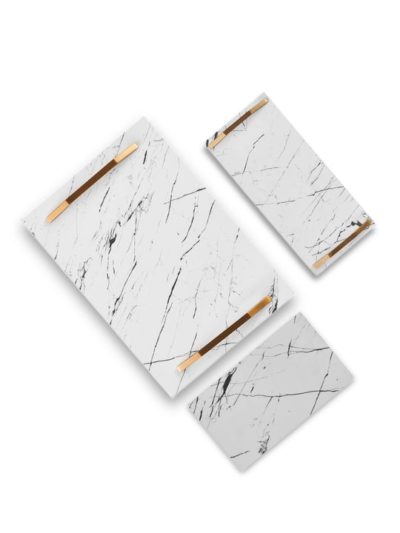 Marble White Tray With Handles-Cafe Gold-Full Set