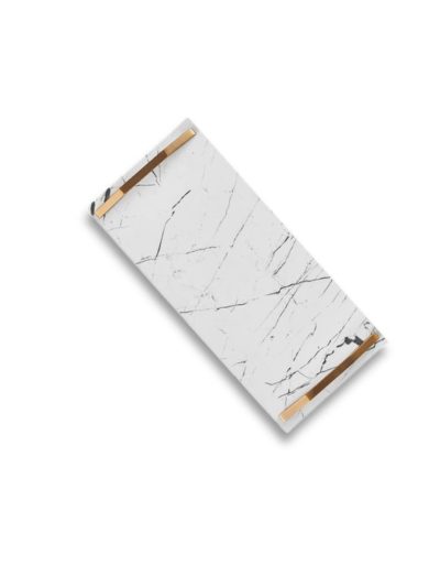 Marble White Tray With Handles-Cafe Gold-Medium