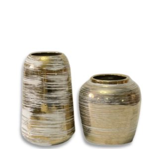 Porcelain Mirrored Gold Vases Set Of 2-Full Set