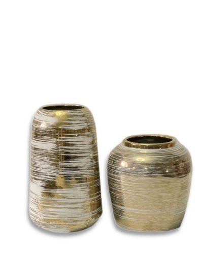 Porcelain Mirrored Gold Vases Set Of 2-Full Set