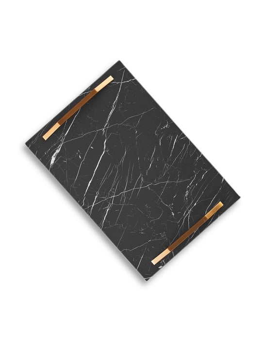 Rectangle Black Marble Tray-Cafe Gold-Large
