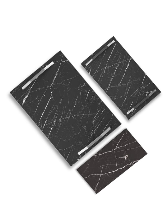 Rectangle Black Marble Tray-Silver-Full Set