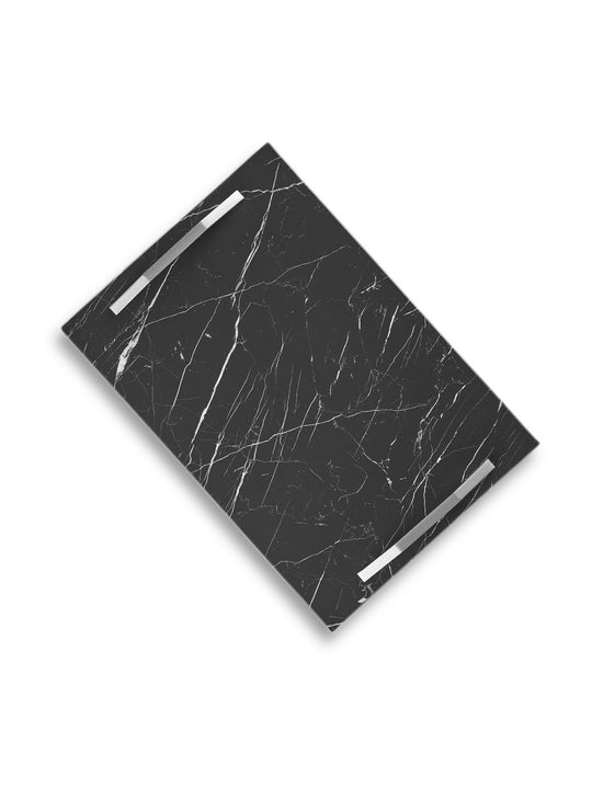 Rectangle Black Marble Tray-Silver-Large