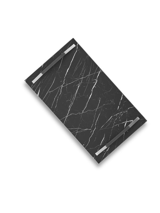 Rectangle Black Marble Tray-Silver-Medium