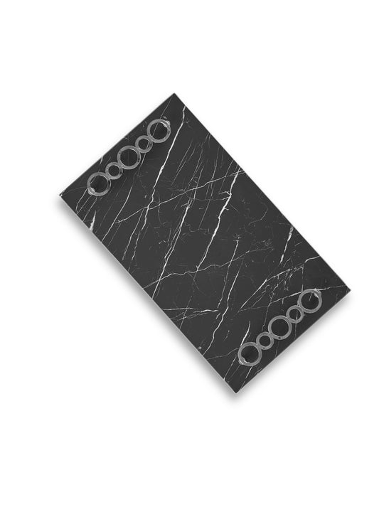 Rectangle Black Marble Tray-Silver Rings-Medium
