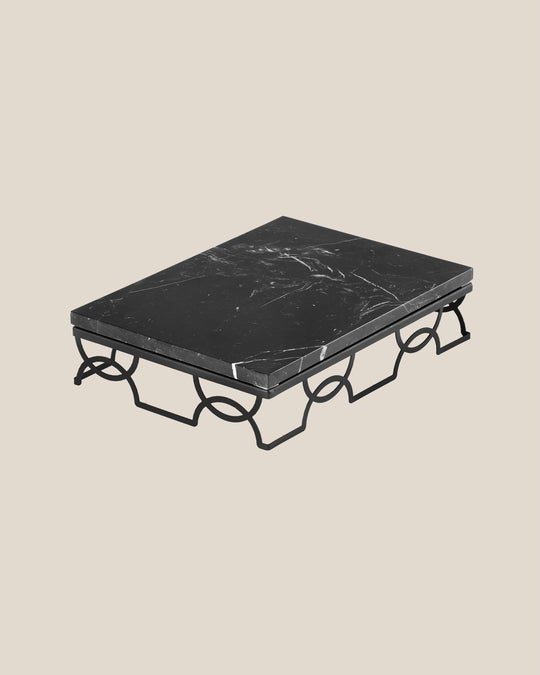 Rectangle Marble And Stainless Steel Tray Stand-Black Marble Top-Black Tray