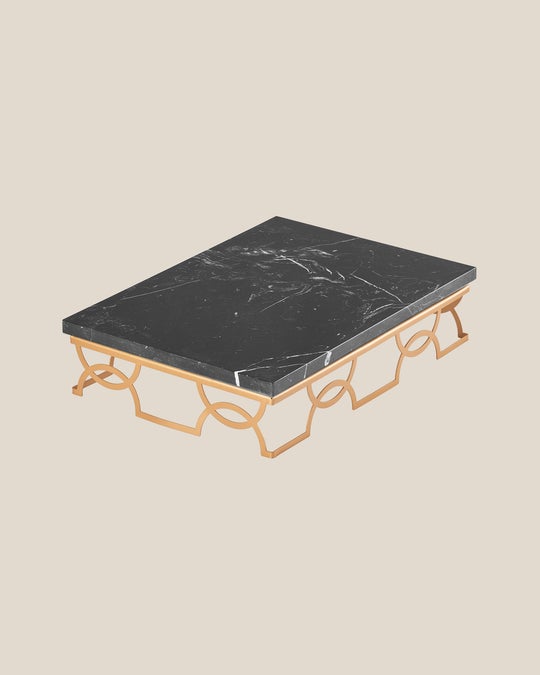 Rectangle Marble And Stainless Steel Tray Stand-Black Marble Top-Gold Tray
