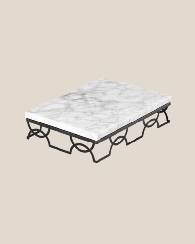 Rectangle Marble And Stainless Steel Tray Stand-White Marble Top-Black Tray