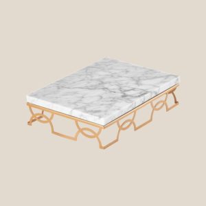 Rectangle Marble And Stainless Steel Tray Stand-White Marble Top-Gold Tray