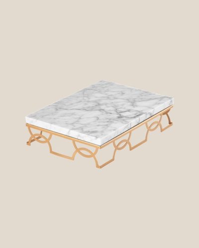 Rectangle Marble And Stainless Steel Tray Stand-White Marble Top-Gold Tray