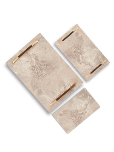 Rectangular Grey Beige Marble Tray-Cafe Gold-Full Set