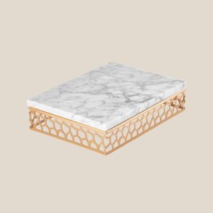 Rectangular Marble And Stainless Steel Food Tray-Gold Tray-White Marble Top