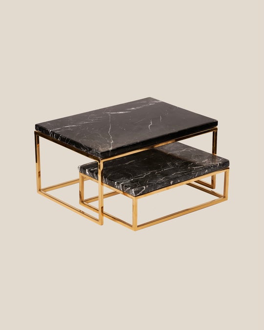 Rectangular Marble Tray With Stainless Base-Black Marble-Gold Base