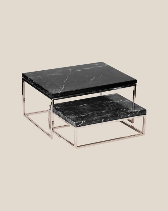 Rectangular Marble Tray With Stainless Base-Black Marble-Silver Base