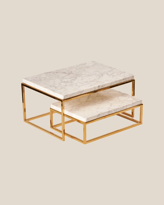 Rectangular Marble Tray With Stainless Base-White Marble- Gold Base