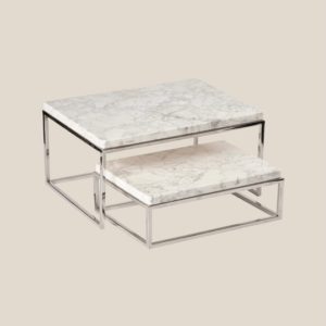 Rectangular Marble Tray With Stainless Base-White Marble- Silver Base