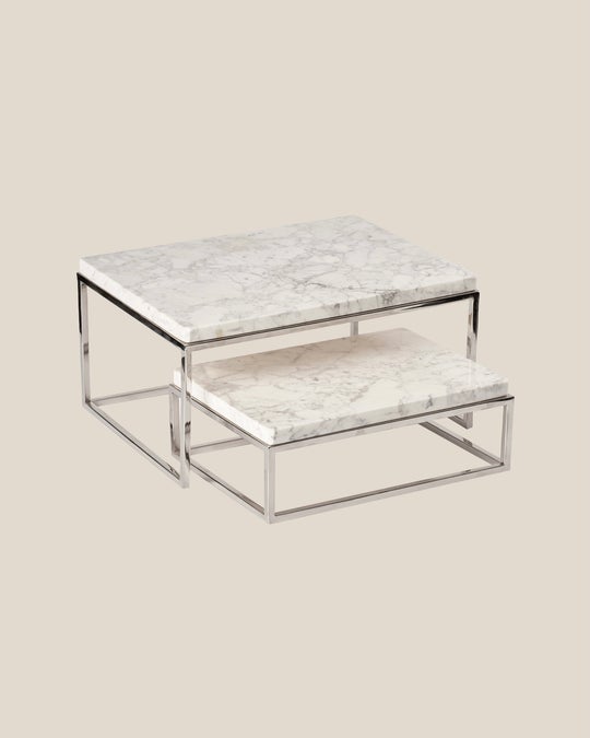 Rectangular Marble Tray With Stainless Base-White Marble- Silver Base