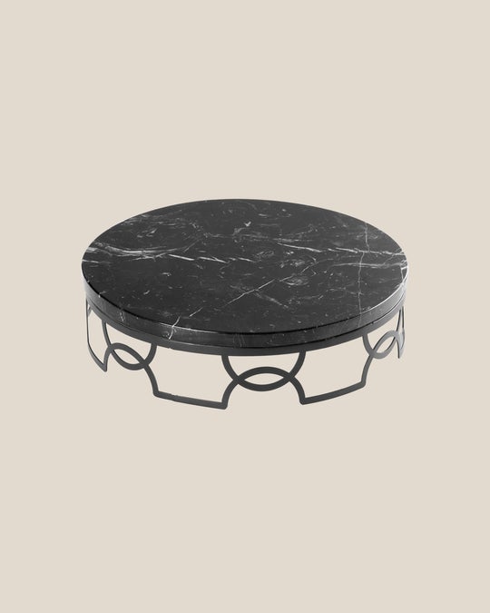 Round Stainless Steel Display Tray With Marble Top-Black Top-Black Tray