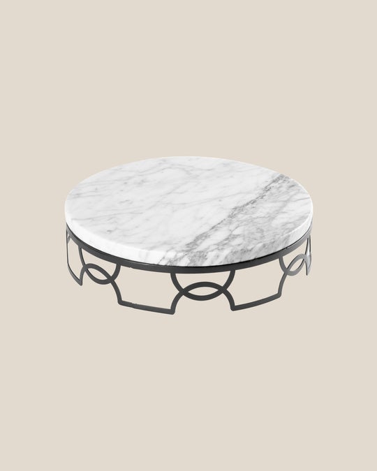 Round Stainless Steel Display Tray With Marble Top-White Top-Black Tray