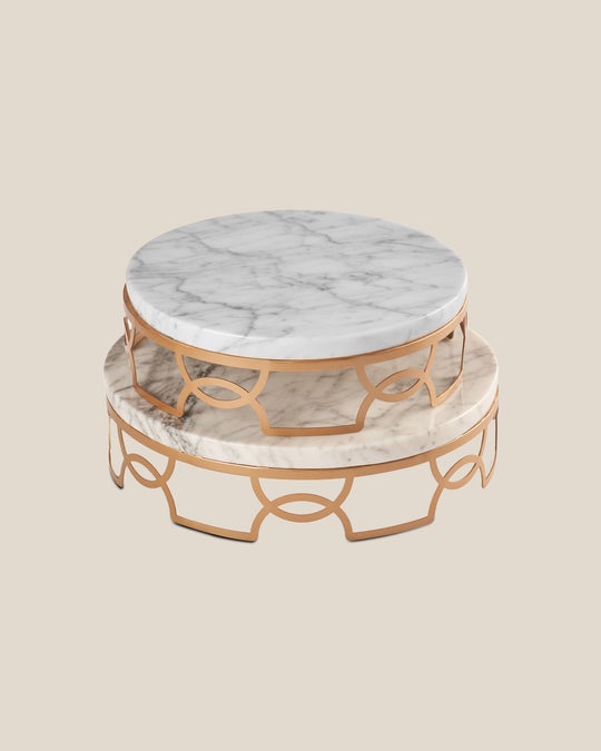 Round Stainless Steel Display Tray With Marble Top-White Top-Gold Tray-Full Set