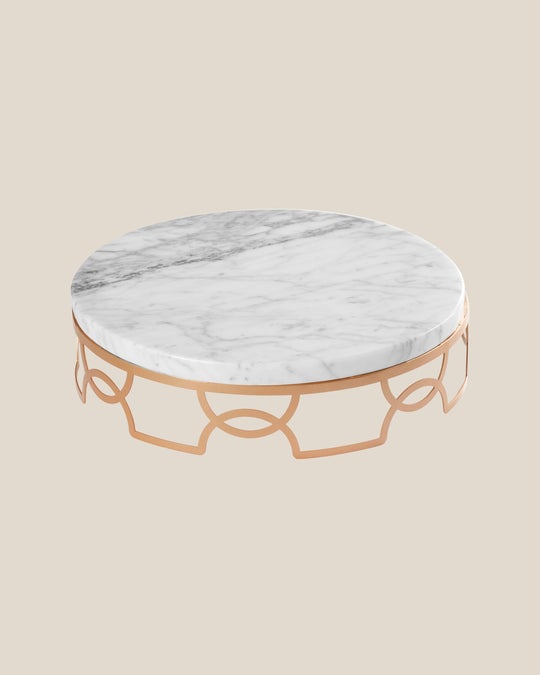 Round Stainless Steel Display Tray With Marble Top-White Top-Gold Tray
