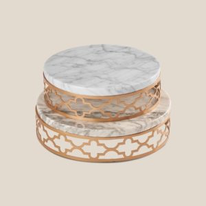 Round Stainless Steel Tea Set Tray With Marble Top-Gold Tray-White Top