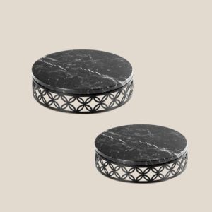 Round Stainless Steel Tray With Marble Top-Black Marble Top-Black Tray