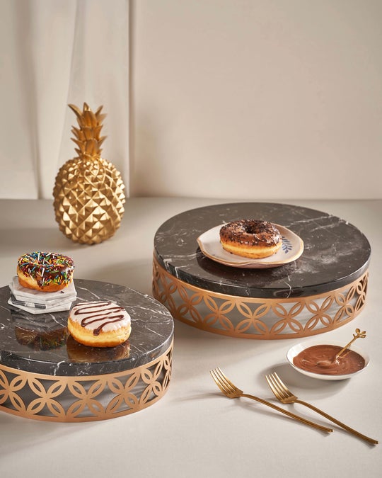 Round Stainless Steel Tray With Marble Top-Black Marble Top-Gold Tray