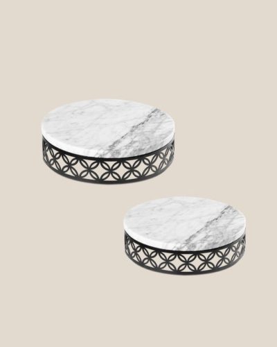 Round Stainless Steel Tray With Marble Top-White Marble Top-Black Tray