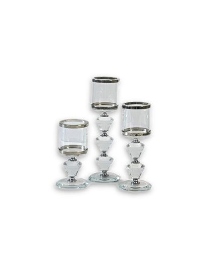 Silver And Glass Candle Holders Set Of 3
