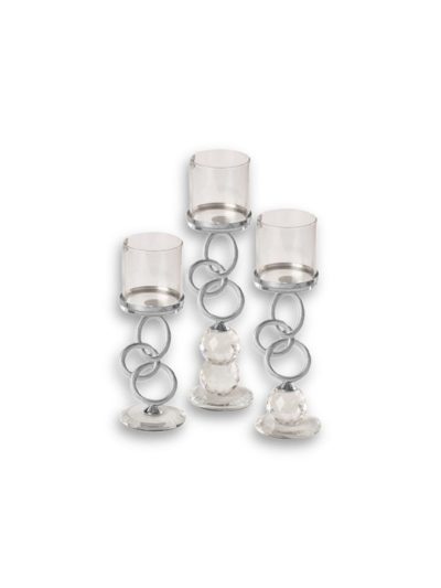 Silver Glass Candle Holders Set Of 3