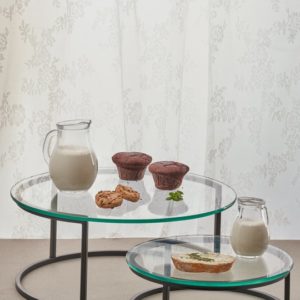 Stainless Circle Serving Tray Set Of 2-Glass Top