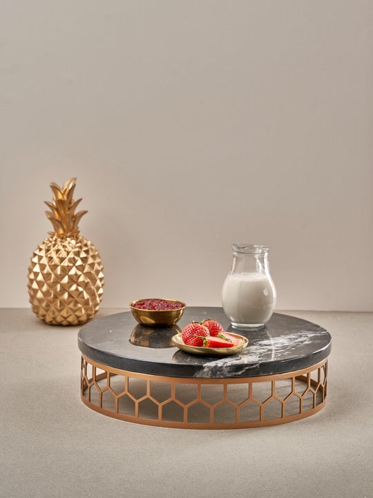 Stainless Gold Circle Tray-Black Top