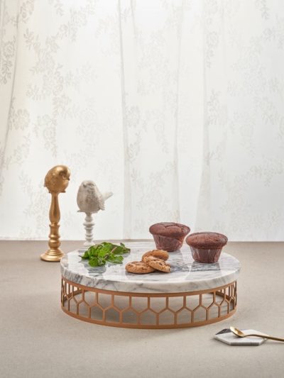 Stainless Gold Circle Tray-White Marble Top