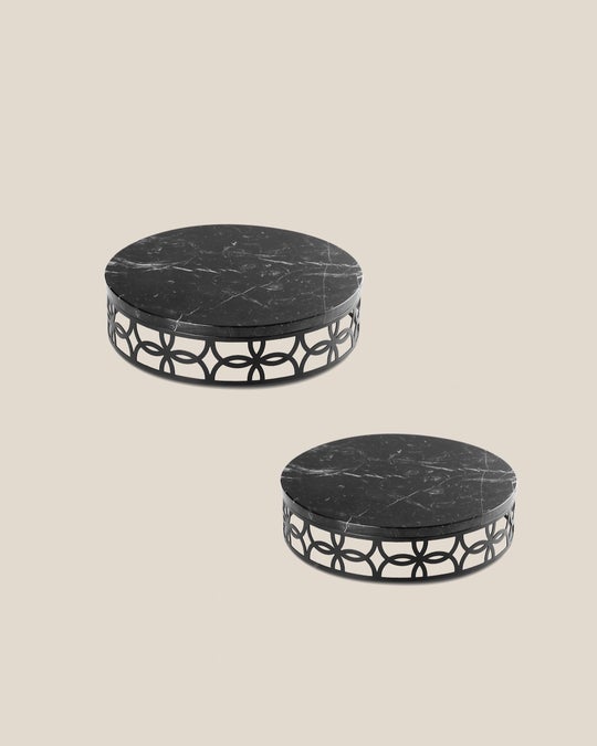 Stainless Steel Round tray With Marble Top-Black Marble Top-Black Tray