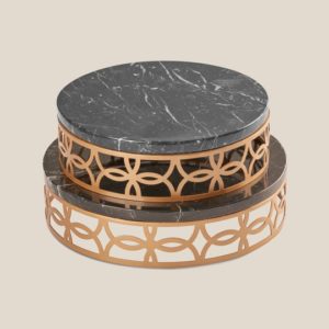 Stainless Steel Round tray With Marble Top-Black Marble Top-Gold Tray