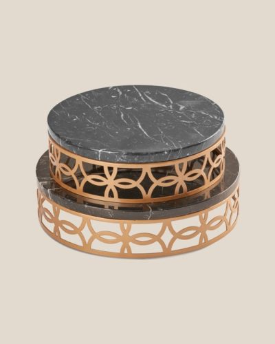 Stainless Steel Round tray With Marble Top-Black Marble Top-Gold Tray