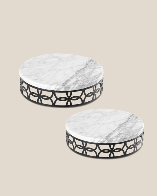 Stainless Steel Round tray With Marble Top-White Marble Top-Black Tray