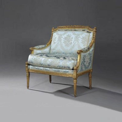 blue louis xvi armchair with cafe gold wooden frame