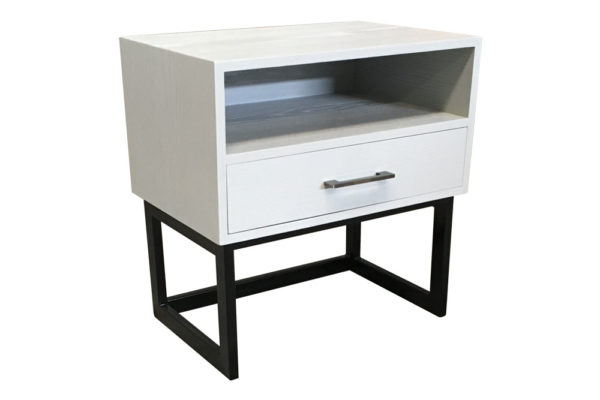 Ascot Bedside Table Grey with Black Metal Base