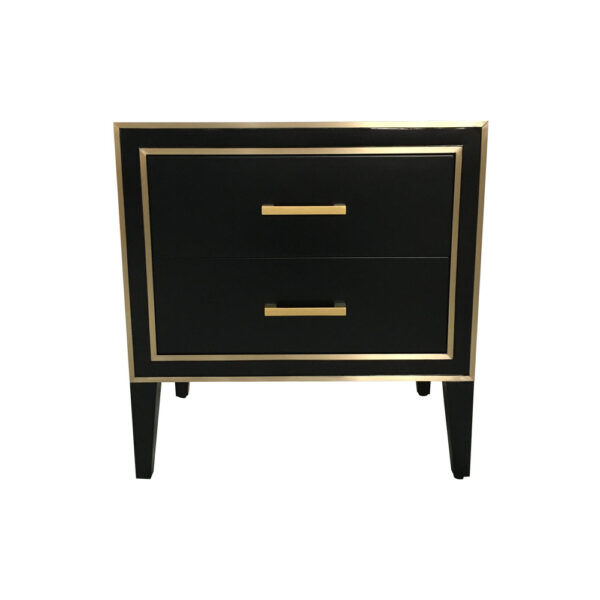 Emma Black Bedside Table with Brass Inlay