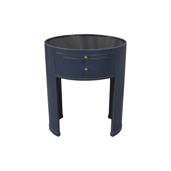 Rosa Wood Bedside Table with Glass Top Farrow and Ball Hauge Blue