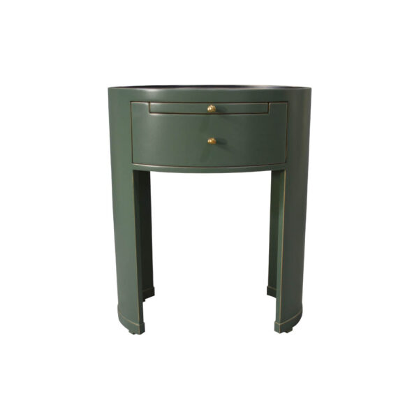 Rosa Wood Bedside Table with Glass Top Olive Green