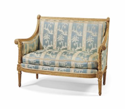 blue and off white classic 2 seater sofa
