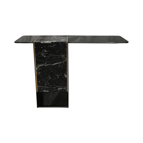 Sylvan Black Wood and Marble Console Table Front